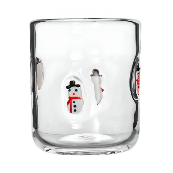 ACDANC Christmas Juice Glass 14-Ounce Double Layer Old Fashioned Christmas Icon Handblown Cocktail Glass for Holiday Party Supplies Gift Cocktail Glasses(Snowman)