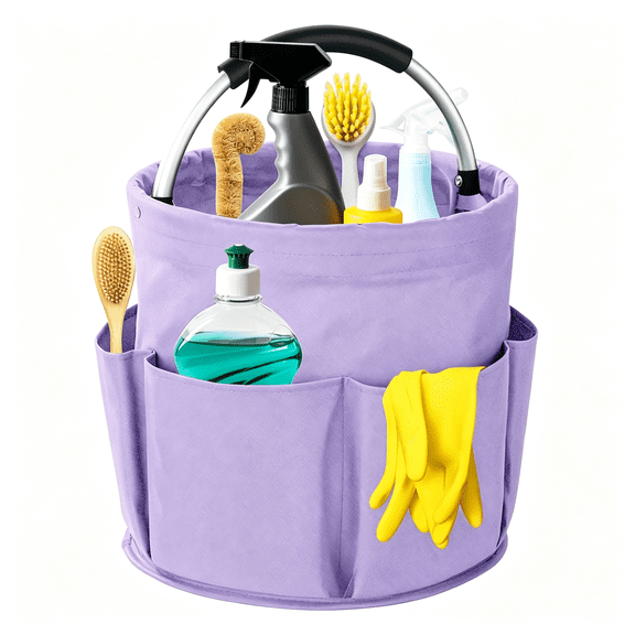 ACDANC Cleaning Caddy with Handle,17L Foldable Cleaning Supplies Organizer,Portable Storage Basket,Cleaning Supply Caddy,Multifunctional Cleaning Bucket Bag for Garden,Home,Kitchen (Purple)
