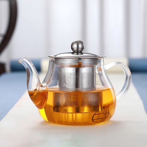 ACDANC Clear Glass Tea Kettle With Strainer Heatproof Tea Loose Leaf Borosilicate Teapot With Removable Infuser Stovetop 400Ml