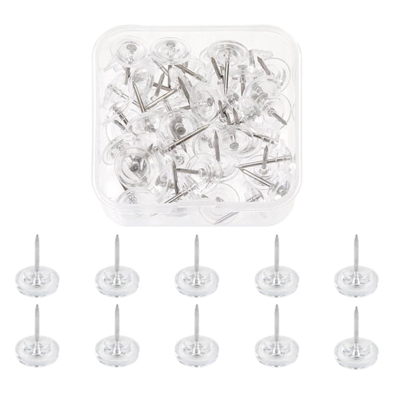 ACDANC Clear Plastic Head Steel Push Pins, 50-Count Heavy-Duty Clear Thumb Tacks - Rust-Resistant, Reusable Clamshell Storage Box, Perfect for Bulletin Boards, Home Office Wall Tacks Displays