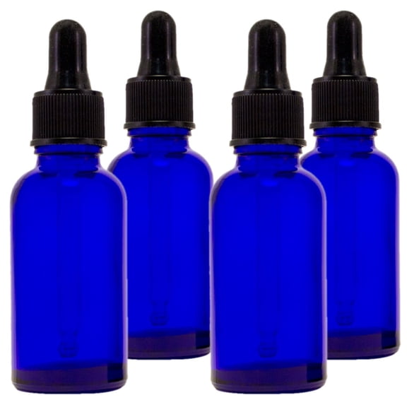 ACDANC Cobalt Blue Glass Bottle - 30 Ml (1 Fl Oz) W/ Glass Dropper - Pack of 4 Tincture Bottles with Dropper
