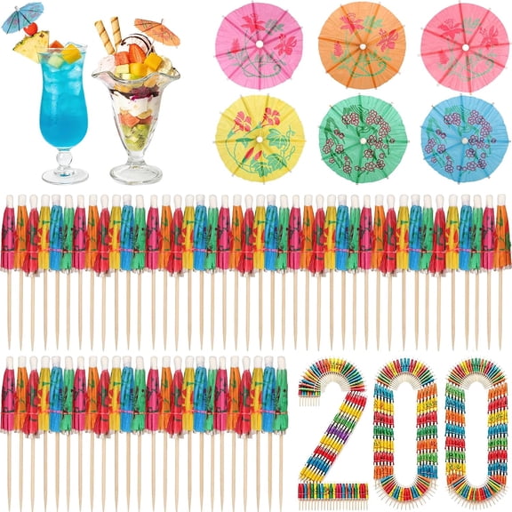 ACDANC Cocktail Umbrellas for Drinks Garnish,Mini Paper Umbrellas Cocktail Picks|200Pcs 4 in Tiny Umbrella Toothpicks,Fruit Sticks,Summer Tropical Hawaiian Luau Tiki Party Decorations