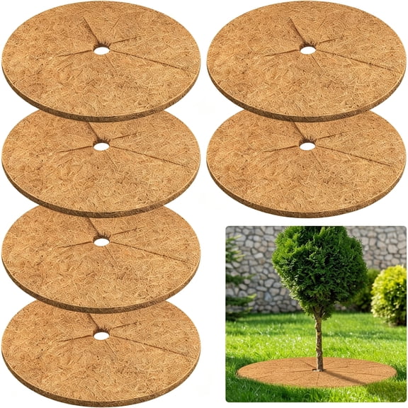 ACDANC Coconut Fiber Mulch Ring Tree Plant Protector Mat 24 Inch Natural Coco Coir Tree Mulch Ring Plant Pot Soil Cover Tree Rings Disc Plant Cover Indoor Outdoor Plants Landscaping