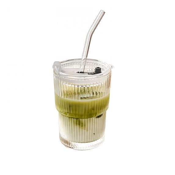 ACDANC Coffee Cups with Lids and Straws,Clear Glass Cups Reusable Iced Coffee Tumbler with Lid and Straw,to Go Coffee Cups Dishwasher Safe