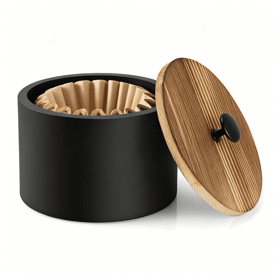 ACDANC Coffee Filter Holder,Wood Filter Storage Container for Counter,Coffee Bar Accessories for Home Decor,Black
