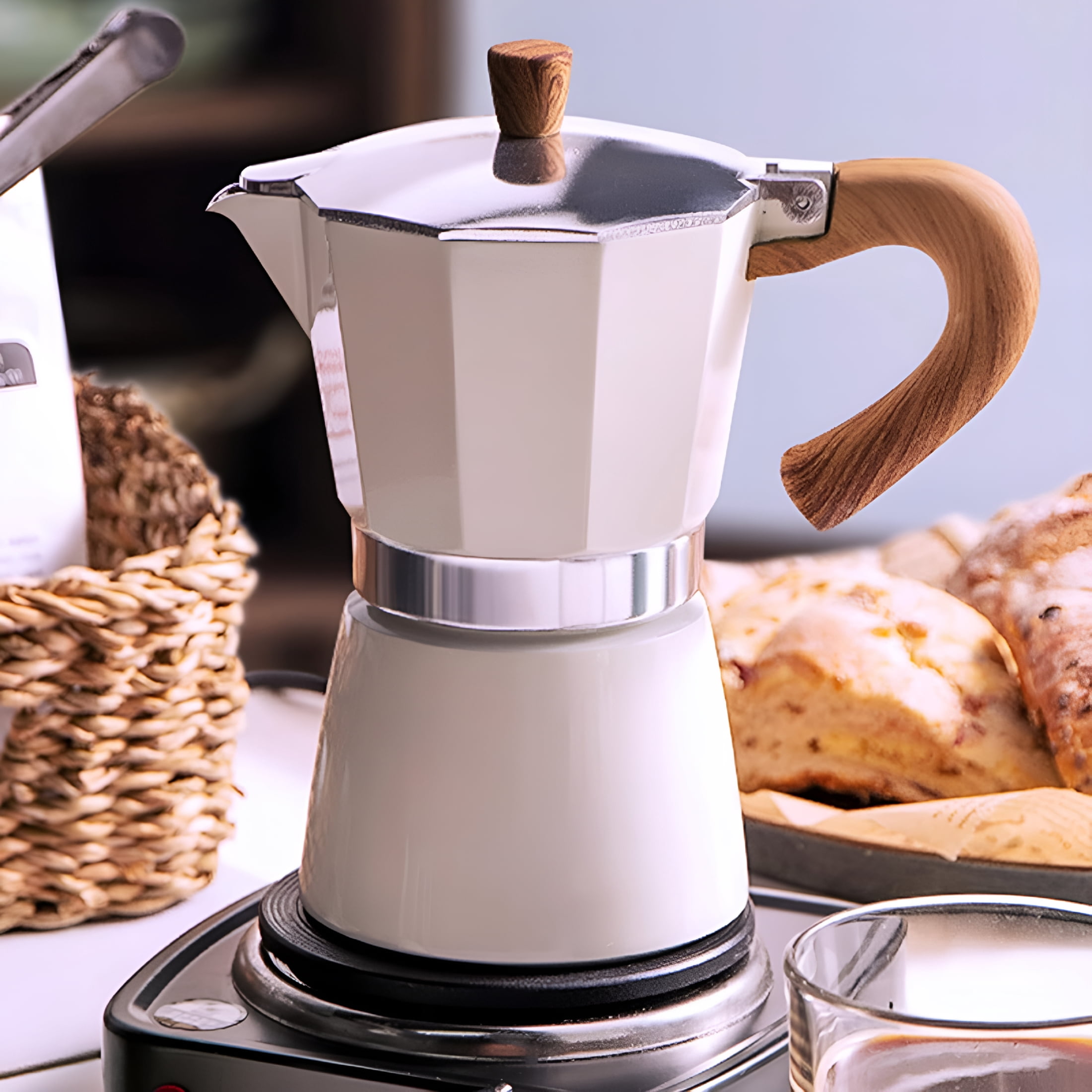ACDANC Coffee Pot,Moka Pot Italian Coffee Maker 6 cup/10 OZ Stovetop Espresso Maker for Gas or Electric Ceramic Stovetop Camping Manual Cuban Coffee Percolator for Cappuccino or Latte