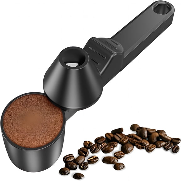 ACDANC Coffee Scoop & Funnel for Reusable K Cup Refillable Coffee Pods,Coffee Measuring Spoon 2 Tablespoon Capacity,Scoop with Funnel for Ground Coffee,Protein Powder,Tea (Black,1 Pack)
