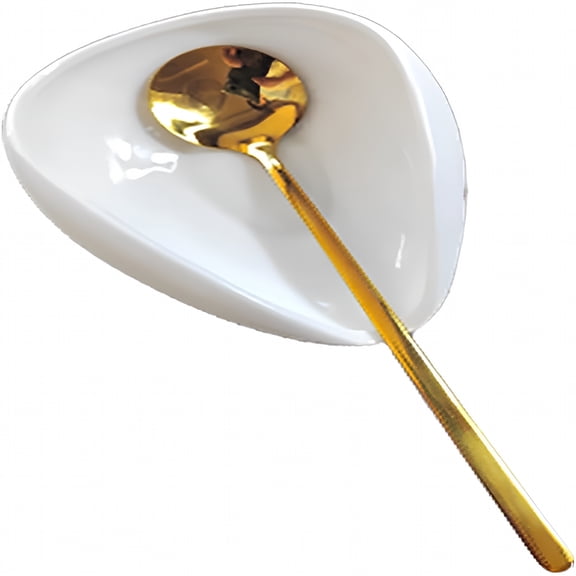 ACDANC Coffee Spoon Rest, Mini Coffee Spoon Holder, Small Ceramic Spoon Rest for Coffee Stirrers, Teaspoon, Bar Spoon, Coffee Bar Accessories, Coffee Station (True white+Gold Spoon)