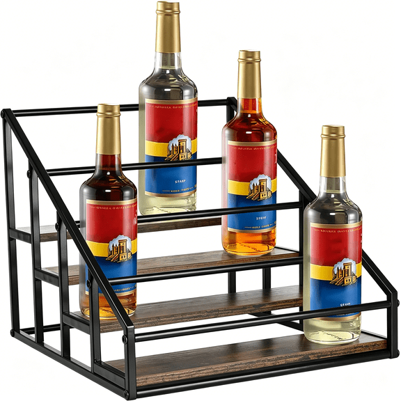 ACDANC Coffee Syrup Organizer Rack,Liquor Bottle Display Shelf,Spice Racks,4Tier 16Syrup Bottles Holder Stand for Coffee Bar Kitchen Small Wine Rack for Bar Family Storage for Syrup Wine Dressing