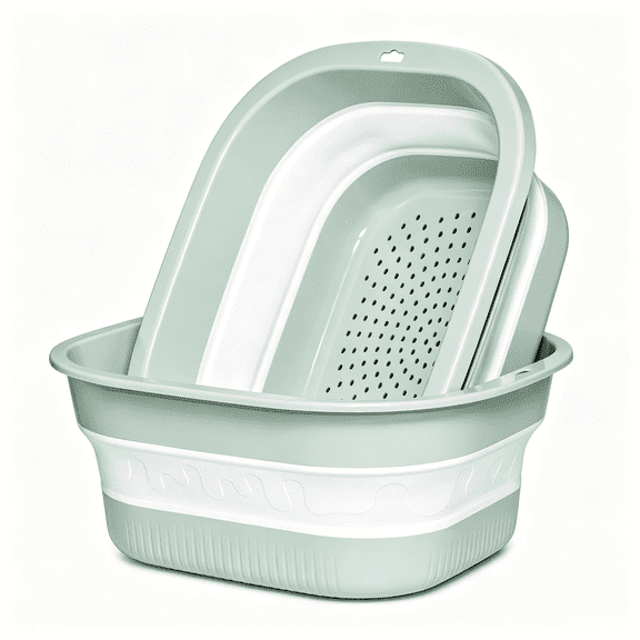ACDANC Collapsible Colander&Wash Basin Set,2-In-1 Foldable Kitchen Sink Strainer with Drain Holes,Space-Saving Dishpan Tub for Washing Fruits,Vegetables,Camping,Rv&Travel(Green)