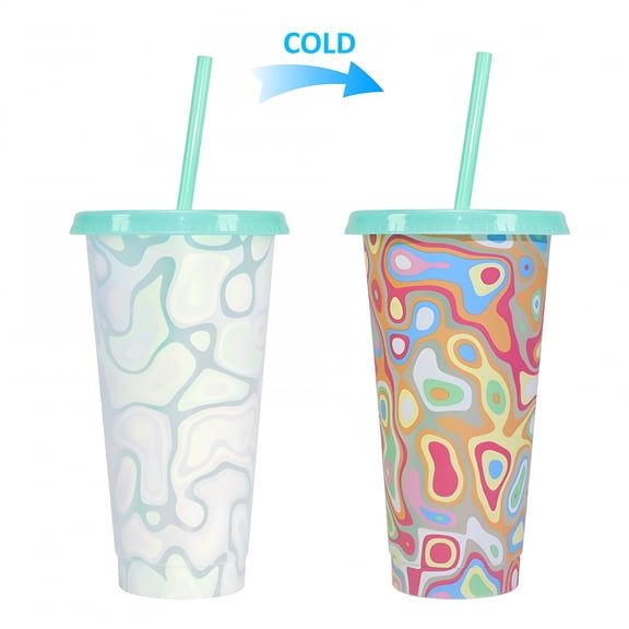 ACDANC Color Changing Cups,24 oz Plastic Cups with Lids and Straws,Reusable Iced Coffee Cup&Smoothie Cups,Adults,Kids Party,Cute Cup for Ice Drink