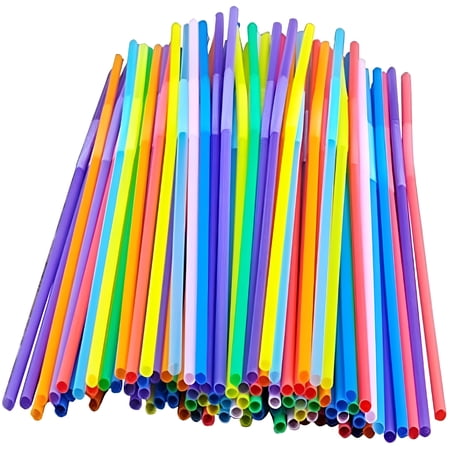 ACDANC Colorful Extra Long Flexible Drinking Straws Bendy Disposable Plastic Drinking Straws 100 Pack 10.2 Inch Tall