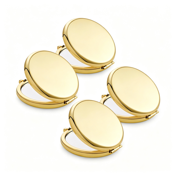 ACDANC Compact Mirror for Purse, Metal Round Shell, Double-Sided 1X/2X Magnifying, Portable Travel Makeup Mirror, Mini Pocket Mirror, Gold,4 Packs Magnifying Mirror