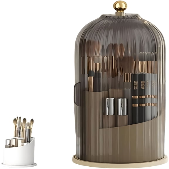 ACDANC Concealed Toothbrush Holder, Toothbrush Organizer with Cover, Covered Makeup Brush Holder, Bathroom Counter Organizer, 360 Rotating Waterproof Dustproof Toothpaste Holder, for Vanity