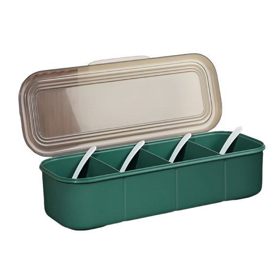 ACDANC Condiment Server with Ice Tray Cold Serving Tray for Bar Fruit Salad Taco Multipurpose Chilled Condiment Caddy with Compartments and Separate Lids,Green 4Grid