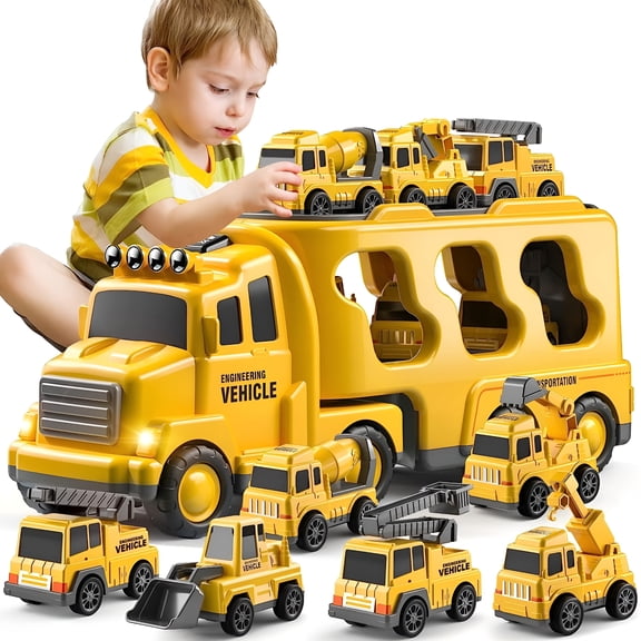 BESTSKY Construction Truck Toys Cars for Toddlers Lights and Sound,1.48 lbs,(Pack of 7)