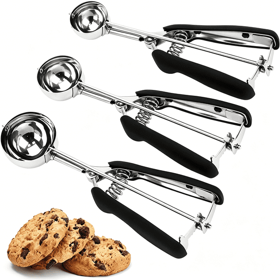 ACDANC Cookie Scoop Set, 3 Pcs Ice Cream Scoop, 18/8 Stainless Steel Cookie Scoop for Baking, Ice Cream Scooper with Trigger Release with Non-Slip Grip Cookie Scoop