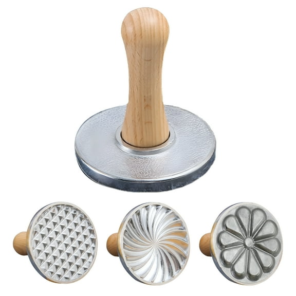ACDANC Cookie Embossing Die Round Metal Cookie Press Cutter Mold with Wooden Handle Biscuit Embossing Stamp Mold DIY Baking Tool