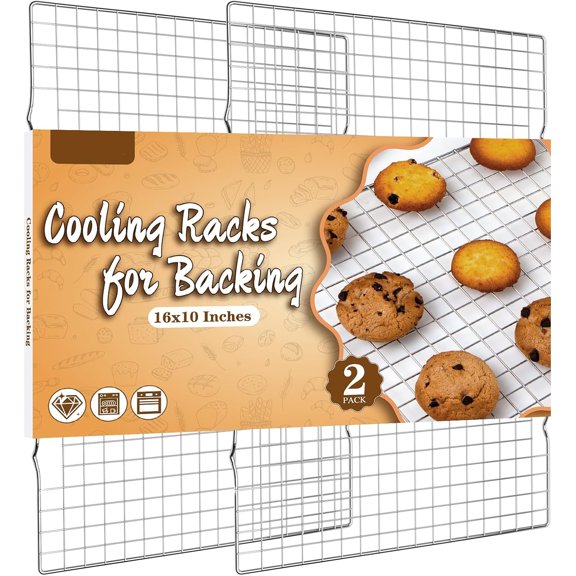 ACDANC Cooling Rack for Baking 2-Pack, 16x10 Inches Baking Rack, Thick Wire Cookie Rack for Cooking, Roasting, Grilling, Drying, Oven Safe, Fits Half Sheet Pan, Silver