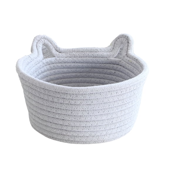 ACDANC Cotton Rope Basket with Cat Ears, Little Storage Baskets Sock Basket Pet Toy Basket Rope Baskets with Handles Mini Storage Bins Cat Toy Basket