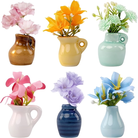 ACDANC Cute Mini Ceramic Vase Magnets for Fridge,Small Vase Magnetics with Flowers,Strong Magnetic Tiny Plant Vases for Refrigerator,Kitchen,Office Decoration -6Pcs