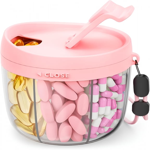 ACDANC Cute Pill Dispenser with 7 Compartments,Pill Bottle Organizer with Anti-Mix Design,Portable Pill Organizer for Travel with Wide Mouth for Easy Access,Bpa-Free Pill Container,Pink