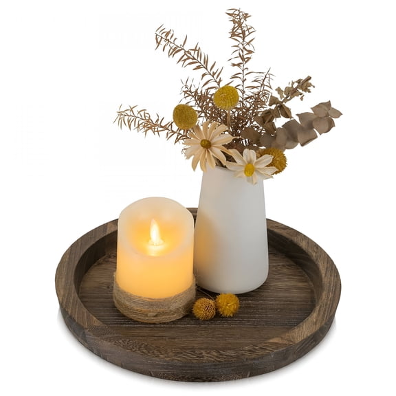 ACDANC Decorative Candle Tray: Round Wooden Trays for Decor,Farmhouse Coffee Table Tray Centerpiece Tray for Coffee Table