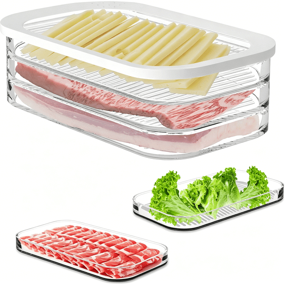 ACDANC Deli Meat Container for Fridge with Airtight Lid,3-Layer Lunch Meat Container for Fridge,Transparent Stackable Cold Cuts Storage Containers for Meats Cold Cuts Cheese,Bpa Free,18.6Oz,1 Pack