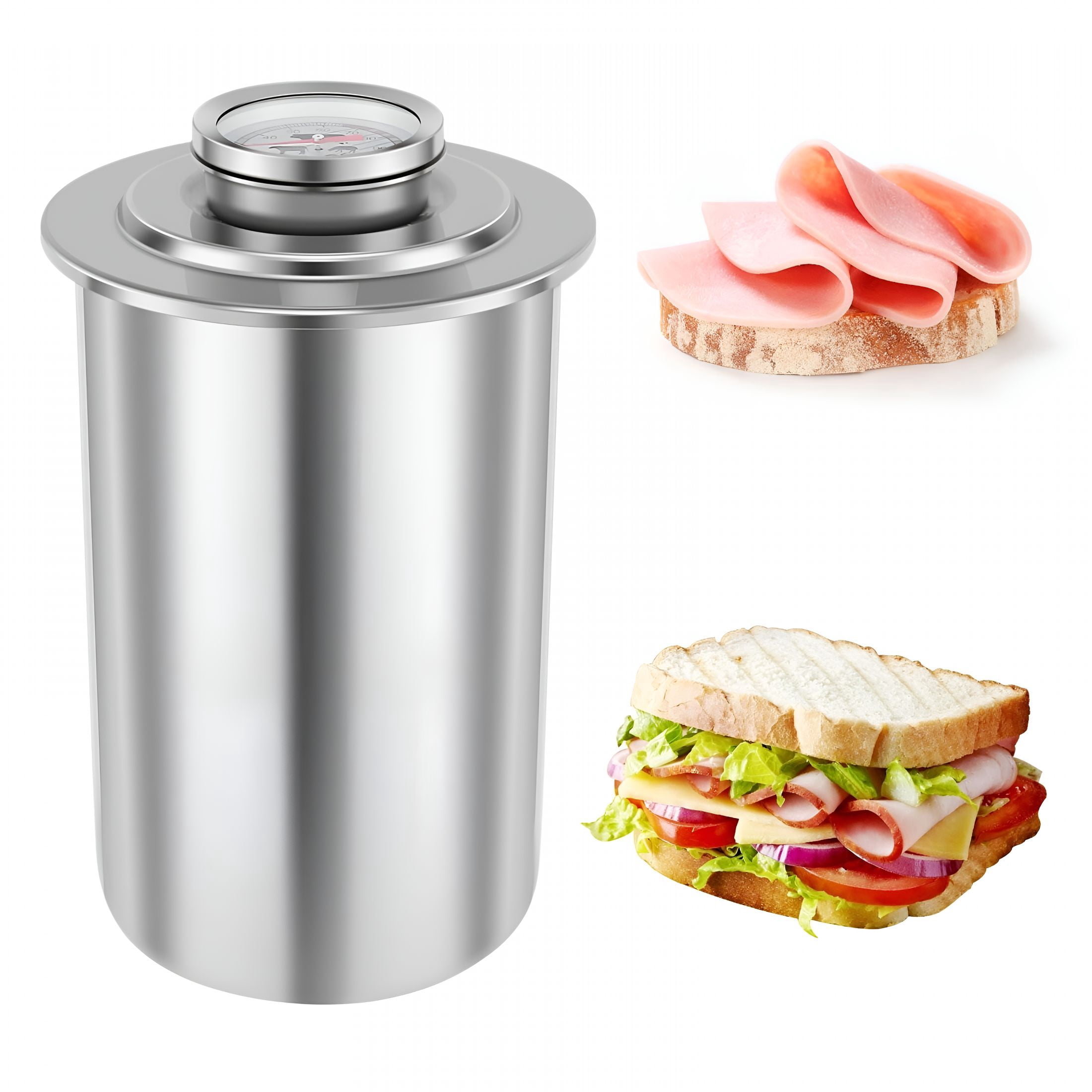 ACDANC Deli Meat Press Maker with Thermometer for Homemade Lunch Meat Press,Large Capacity Ham Press Maker Round Shape Deli Meat Press Holds 1-1.5Kg Kitchen Tools
