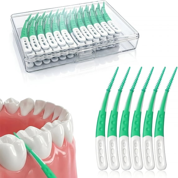 ACDANC Dental Picks for Teeth Cleaning,96 Count Disposable Tooth Picks Flossers with Carry Case,Green