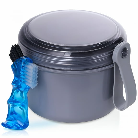 ACDANC Denture Case,Leak Proof Denture Bath Cup for Travel,Denture Container Cups for Soaking Full & Partial Dentures,Retainers,Denture Cleaning Kit Holder Box with Denture Cleaner Brush