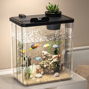 ACDANC Desktop Fish Tank Aquarium Starter Kit with Water Pump and LED Light, Acrylic Mini Rectangular Bowl with Decorations for Shrimp Small Fish