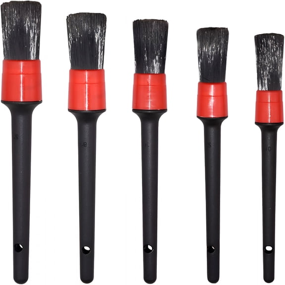 ACDANC Detailing Brush Set - 5 Different Sizes Premium Natural Boar Hair Mixed Fiber Plastic Handle Automotive Detail Brushes for Cleaning Wheels,Engine,Interior,Air Vents,Car,Motorcycle