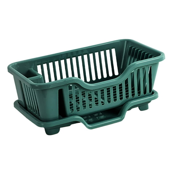 ACDANC Dish Drying Rack Dish Strainers Cutlery Holder Utensils Holder Dish Rack and Drainboard Set for Kitchen Countertop Dining Room Restaurant Dark Green