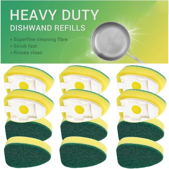 ACDANC Dishwand Refills Sponges Heads - Non Scratch Dish Wand Refill Replacement, Heavy Duty Scrub Dots Brushes Dispenser, Soap Dispensing Scrubbers, Dishwashing Cleaner Supplies