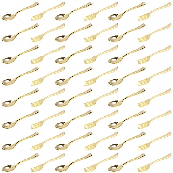 ACDANC Disposable Tableware Plastic Forks and Spoons Tasting Mini Dessert Fruit 48 Pcs