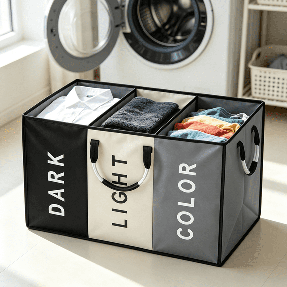 ACDANC Divided Laundry Basket,Clothes Hamper 3 Section,Laundry Hamper Foldable,Dirty Clothes in the Dorm & Family Closet Storage Container and Organizer