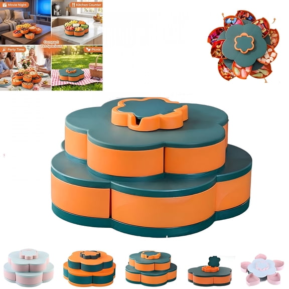 ACDANC Divided Serving Tray That Spins,Divided Spin and Snack Serving Tray,Lazy Susan Snack Platter with Multi-Compartment Food Organizer Design,for Kitchen,Party,Travel and Picnic