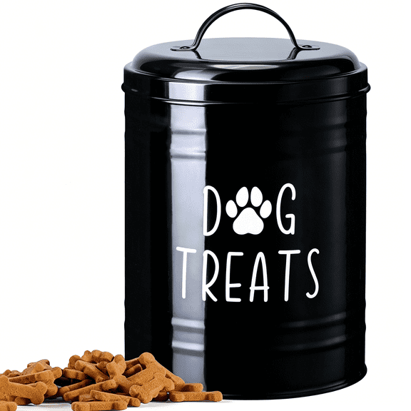 ACDANC Dog Treat Container Airtight,Dog Treat Jar with Lid-9X5.5'' Metal Dog Cookie Jar for Farmhouse Kitchen Counter,Black Pet Treat Container,Dog Treat Storage Container for Dogs,Cats