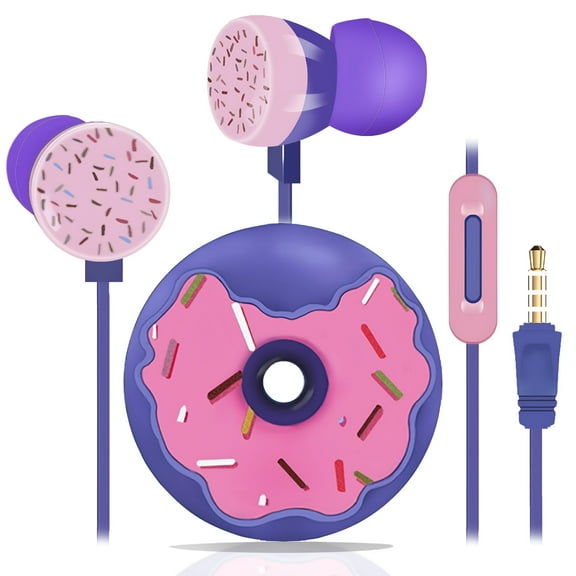 ACDANC Donut-Shaped Wired Earbuds for Kids - Ergonomic Soft Ear Gels with Tangle-Free Cord, Cute Headphones for School/Travel, 3.5mm l Plug & Sweet Gift Box