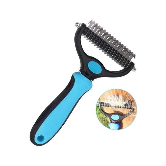 ACDANC Double-Sided Pet Grooming Rake,Dematting Undercoat Rake for Dogs and Cats,2-In-1 Dematting Comb,Pet Grooming Rake for Long Hair Pets (Blue,Small)