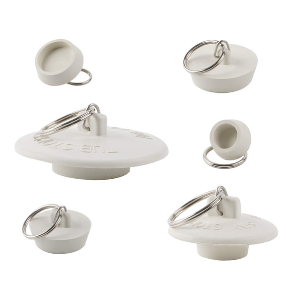 ACDANC Drain Stopper 6 Pack,Rubber Sink Stopper with Pull Ring,6 Sizes Kitchen Sink Drain Plug,Bathtub Drain Stopper for Bathroom,Laundry Sink,Shower,Pool,Water Seal Plug White