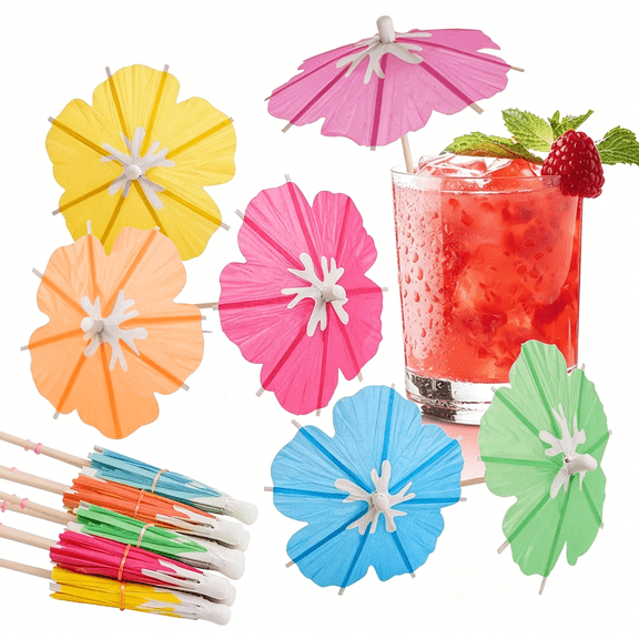 ACDANC Drink Umbrellas - 100 Count Mini Paper Umbrellas for Cocktail, Floral Umbrella Toothpicks, Decorative Fancy Cocktail Picks, Luau Party Decorations, Hawaiian Drink Garnish