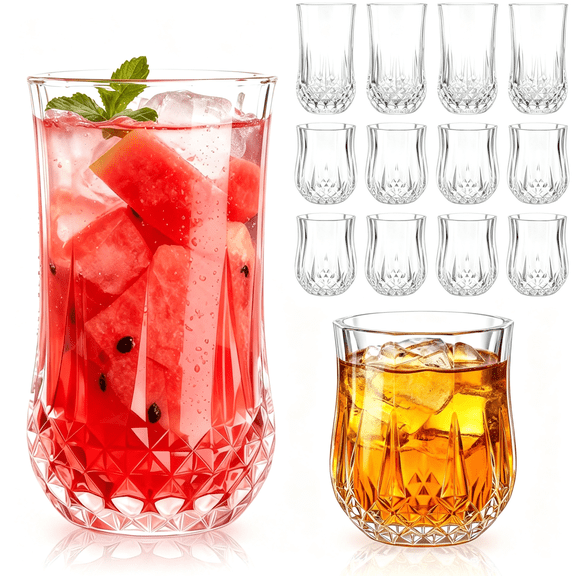 ACDANC Drinking Glasses Set of 8,11 Oz and 7 Oz Kitchen Water Glass Cups Set,Clear Curvature Glassware Dishwasher Safe,Mixed Drinkware for Beer,Juice,Cocktail,Whiskey,Milk and Various Mixed Drinks