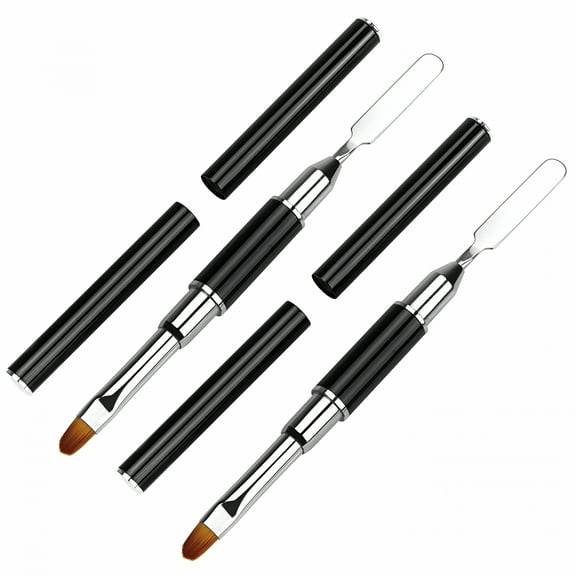 ACDANC Dual-Ended Poly Gel Brush & Picker, 2 IN 1 Design Nail Brush and Spatula, Stainless Steel Gel Nail Brush Tool for Acrylic Nails Extension Gel (Black/2PCS)