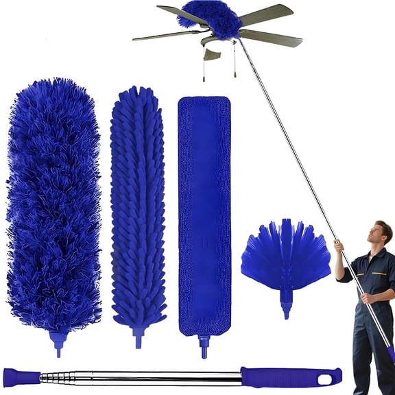 ACDANC Dusters for Cleaning,Cobweb Duster with Extension Pole,Ceiling Fan Cleaner Duster,Extendable Microfiber Duster for Ceiling Fan Blades Spider Web with Long Handle,Blue