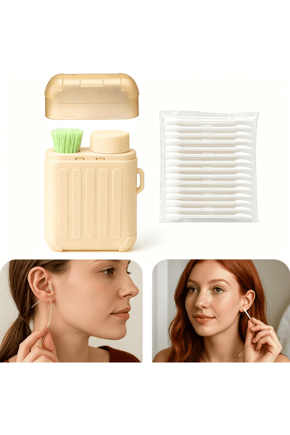 Ear Piercing Cleaner,Ear Piercing Cleaning Kit,Earring Hole Piercing Aftercare Cleaning Tool Set with Disposable Ear Piercing Cleaner Floss,Cotton Swab for Women Men,Yellow