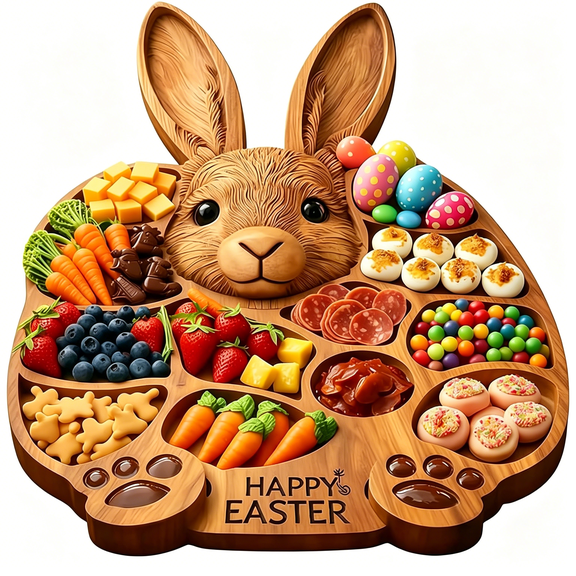 ACDANC Easter Bunny Charcuterie Board, Easter Wooden Bunny Serving Tray, Wood Cutting Board, Rabbit Shaped Appetizer Plate for Kitchen Snacks and Fruit Table Decoration