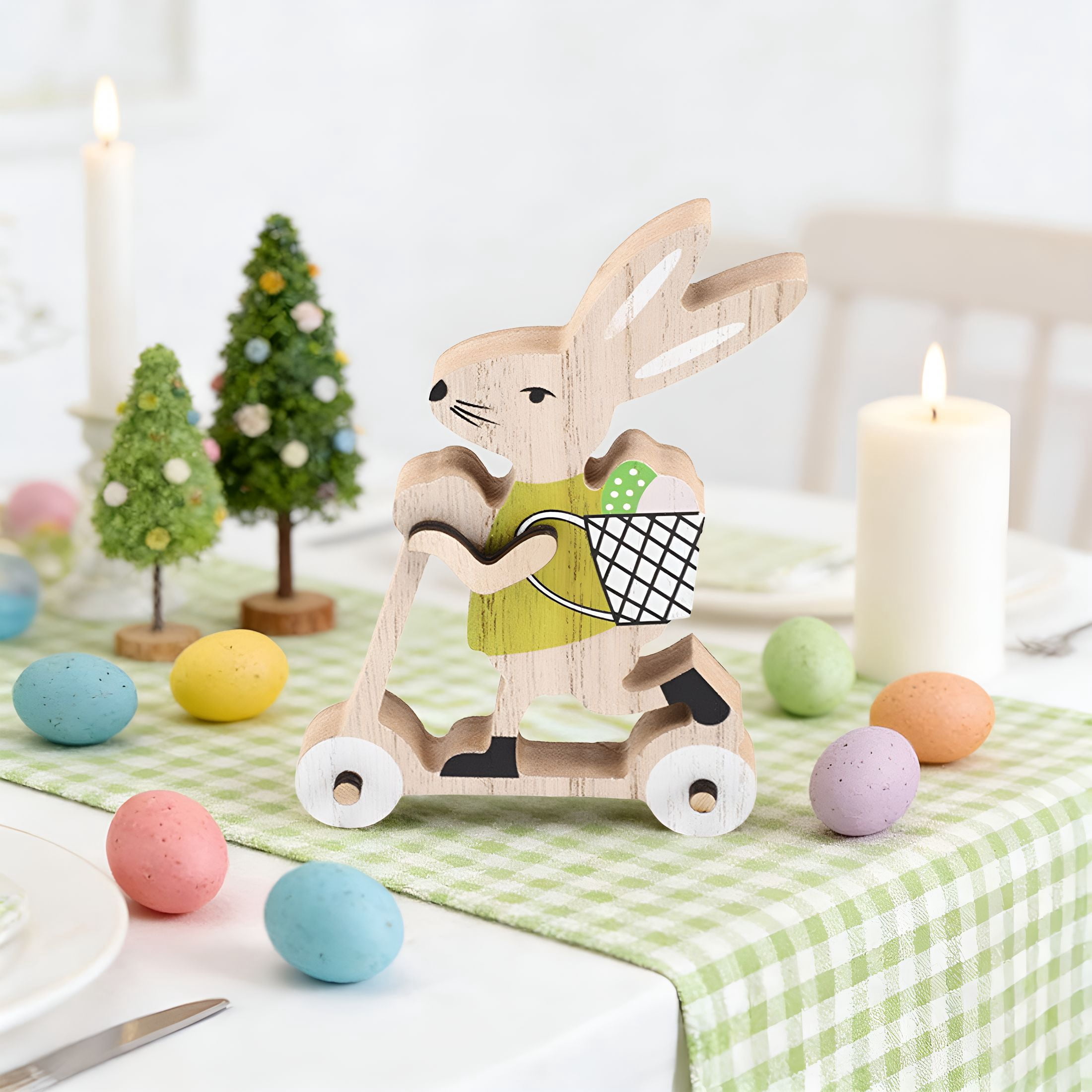 Acdanc Rabbit ACDANC Easter Bunny Decorations,Easter Gifts,Wooden Rabbit Riding ...