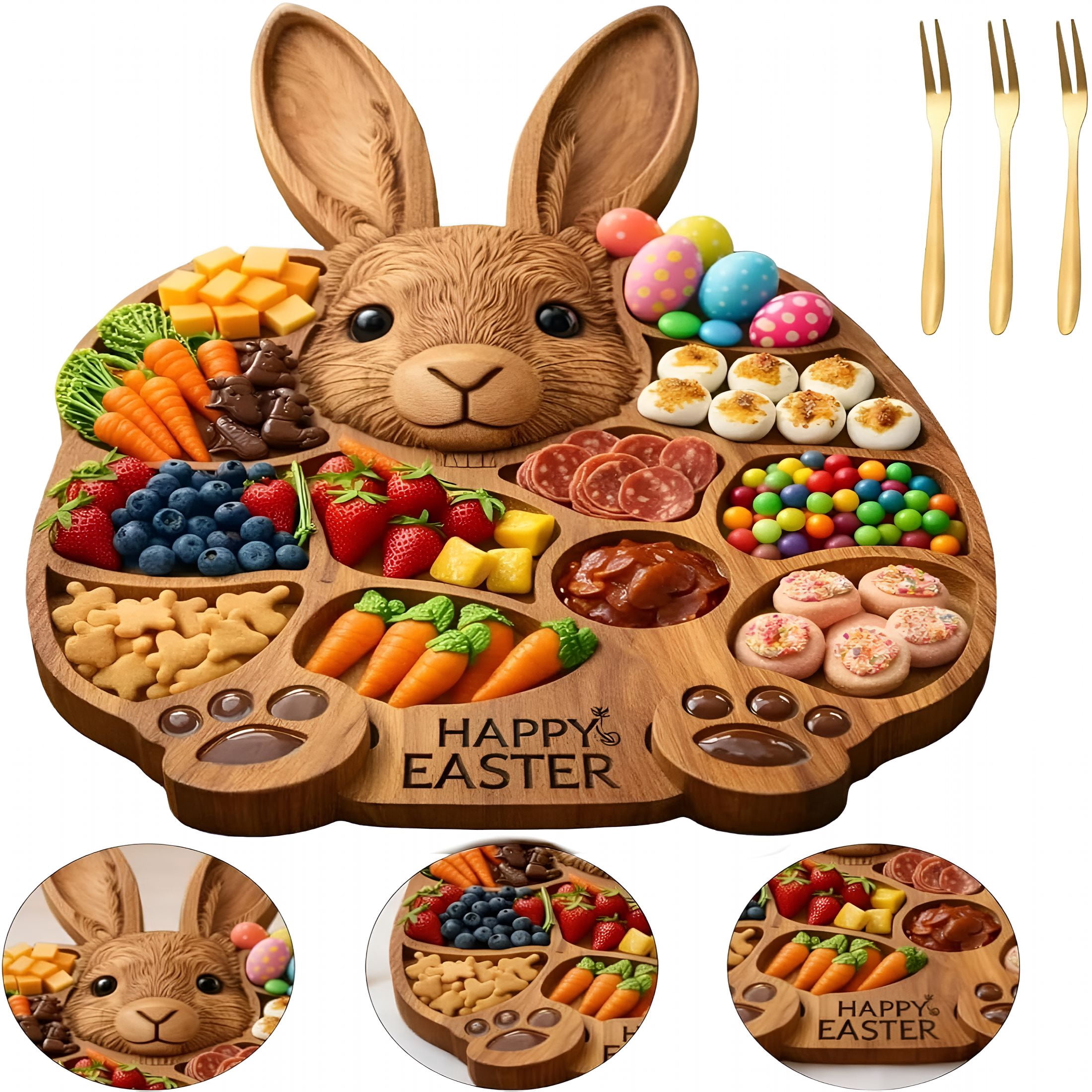 Acdanc Rabbit ACDANC Easter Bunny Wooden Charcuterie Board,Cute Rabbit Shaped Serving ...